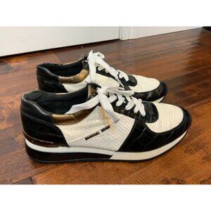 Michael Kors Black & White Reptile Alligator Textured Lace-Up Sneakers Size 9.5
